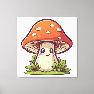Cute kawaii style, Mushroom foraging Canvas Print