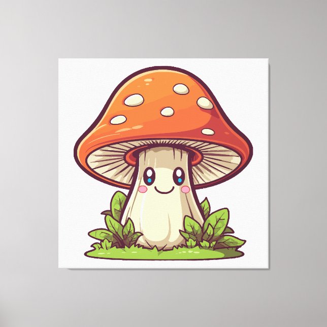 Cute kawaii style, Mushroom foraging Canvas Print (Front)