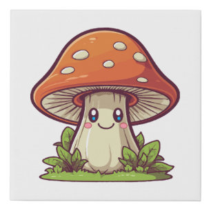 Cute kawaii style, Mushroom foraging Faux Canvas Print