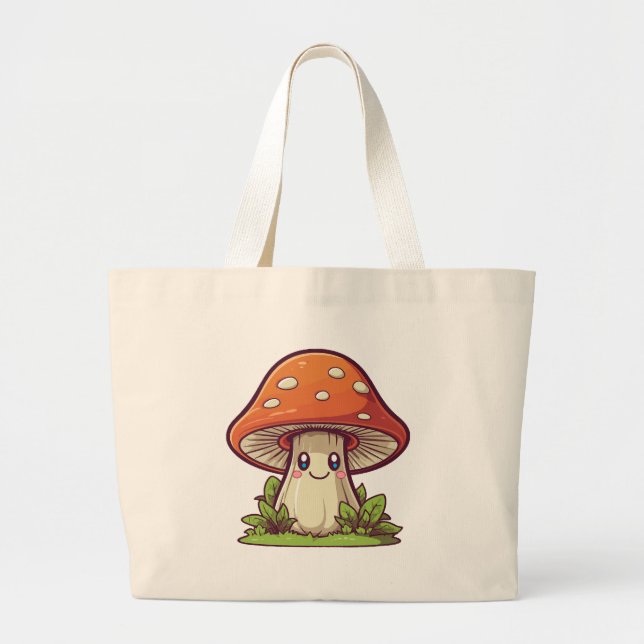 Cute kawaii style, Mushroom foraging Large Tote Bag (Front)