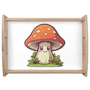 Cute kawaii style, Mushroom foraging Serving Tray