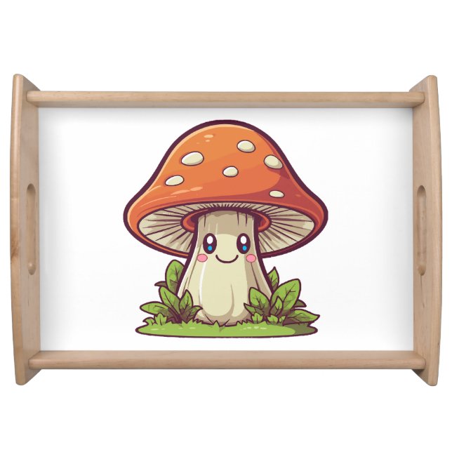 Cute kawaii style, Mushroom foraging Serving Tray (Front)