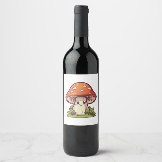 Cute kawaii style, Mushroom foraging Wine Label (Front)