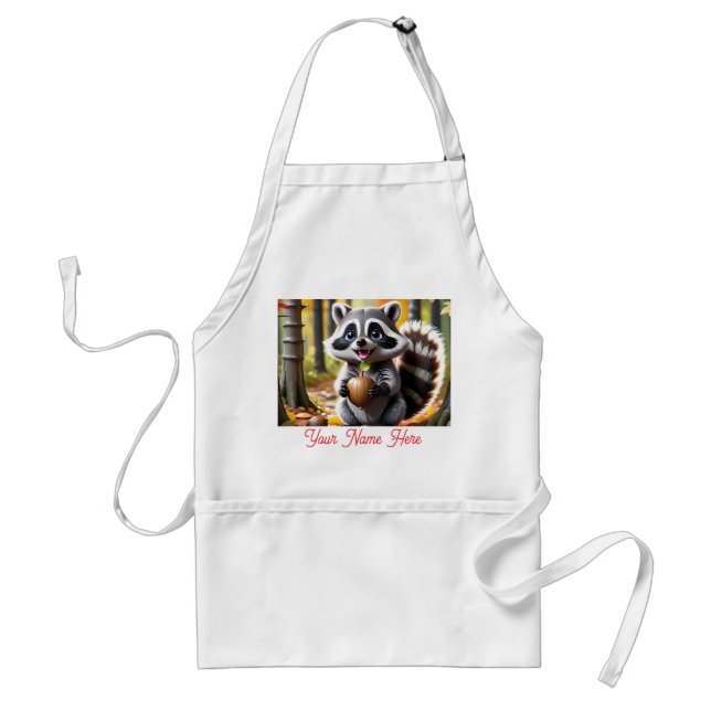 Cute Kawaii style Raccoon Autumn Setting Adult Apron (Front)