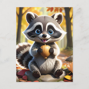 Cute Kawaii style Raccoon holding an acorn  Postcard