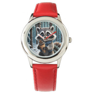 Cute Kawaii style Raccoon with a Pine cream cone Watch