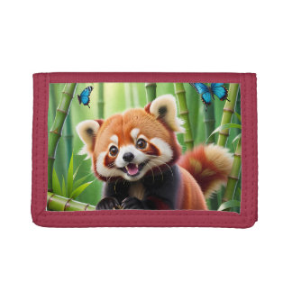 Cute Kawaii style Red Panda In a Bamboo Forest Trifold Wallet