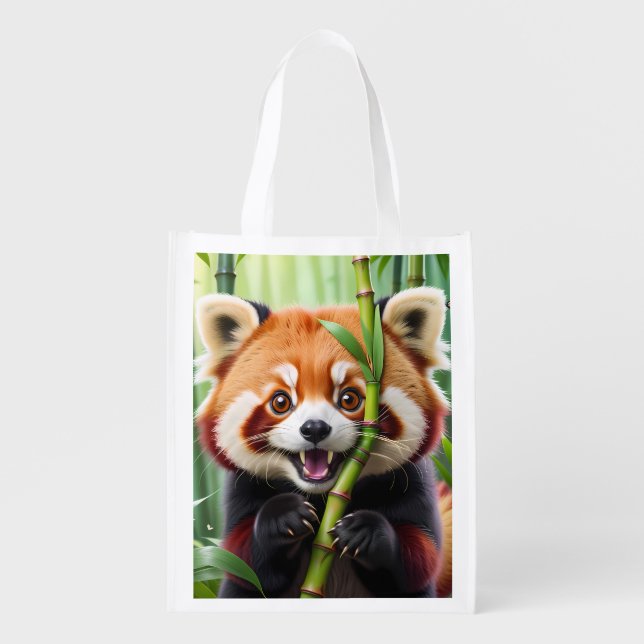 Cute Kawaii style Red Panda with a  Big Smile  Grocery Bag (Front)