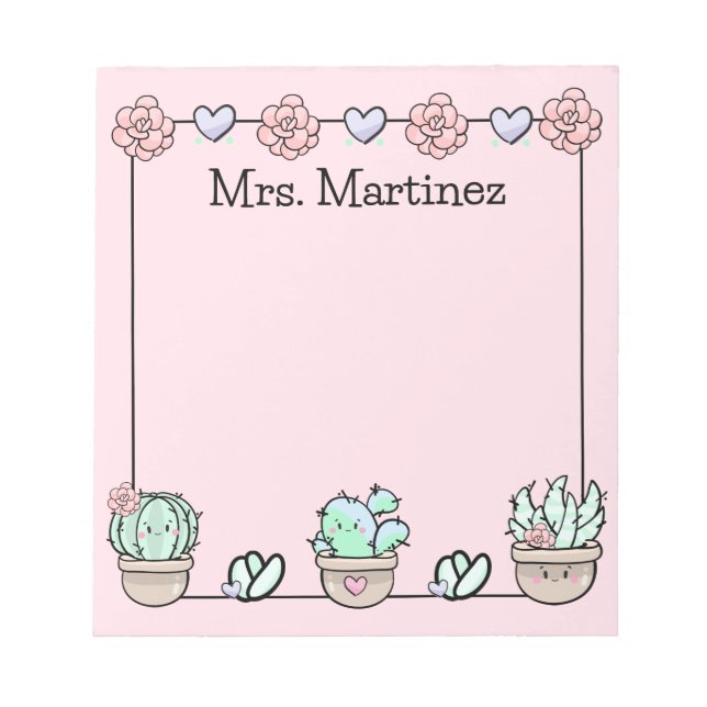 Cute Kawaii Succulents Personalized Notepad (Front)