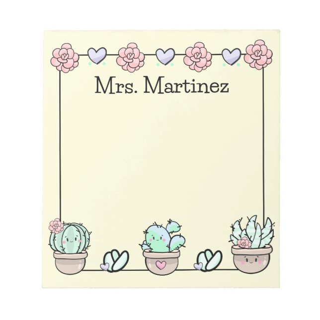 Cute Kawaii Succulents Personalized Notepad (Front)