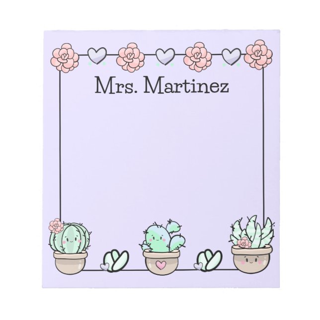 Cute Kawaii Succulents Personalized Notepad (Front)