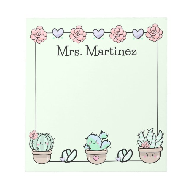 Cute Kawaii Succulents Personalized Notepad (Front)