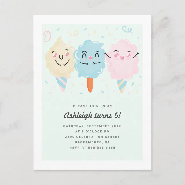 Cute Kawaii Sugar Candy Kids' Birthday Invitation Postcard | Zazzle