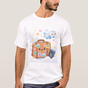 Cute Kawaii Suitcase Passport Travel Stickers T-Shirt