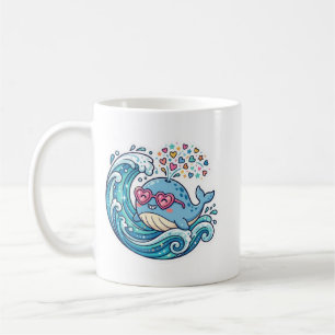 Cute Kawaii Summer Blue Whale Heart Sunglasses Oce Coffee Mug