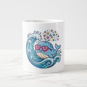 Cute Kawaii Summer Blue Whale Heart SunglasSticker Giant Coffee Mug