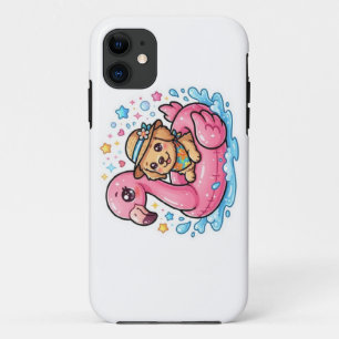 Cute Kawaii Summer Puppy Flamingo Pool FloaSticker iPhone 11 Case