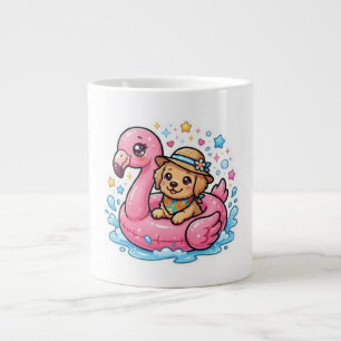 Cute Kawaii Summer Puppy Flamingo Pool FloaSticker Giant Coffee Mug