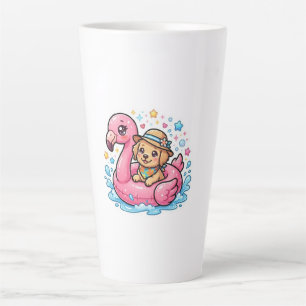 Cute Kawaii Summer Puppy Flamingo Pool FloaSticker Latte Mug