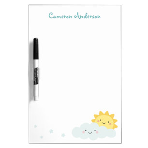 Cute kawaii sun and cloud personalized name text dry erase board