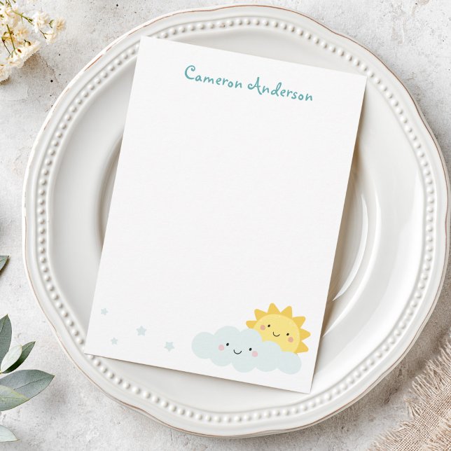 Cute kawaii sun and cloud personalized name text note card (Cute kawaii sun and cloud personalized name text note card)