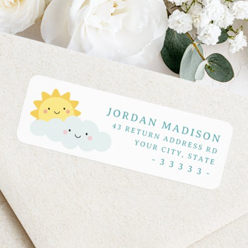 Cute kawaii sun and cloud white return address label