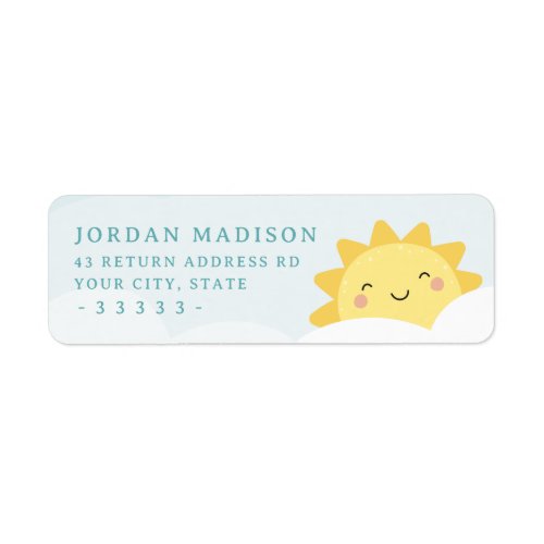 Cute kawaii sun and pastel clouds return address label