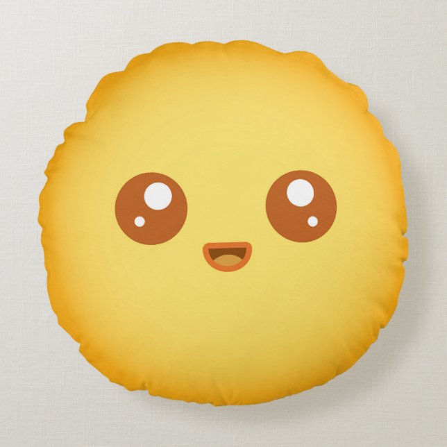 Cute Kawaii Sun Character Round Pillow (Front)