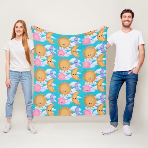 Cute Kawaii Sun Moon Cloud Gold Blue Pink