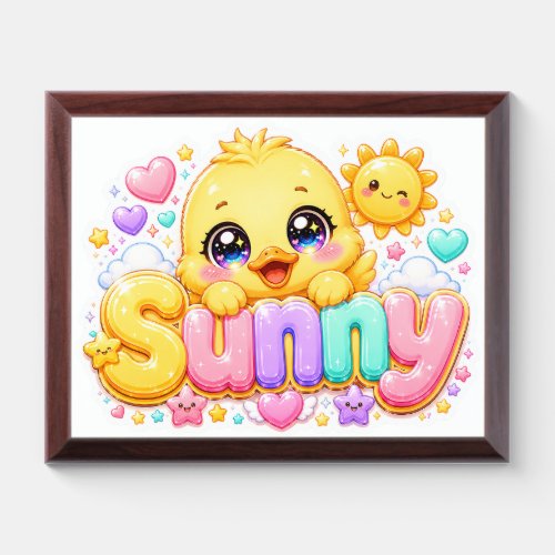 Cute Kawaii Sunny Chick Name Pastel Pink Sparkling Award Plaque