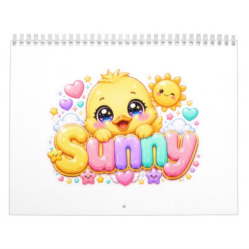 Cute Kawaii Sunny Chick Name Pastel Pink Sparkling Calendar