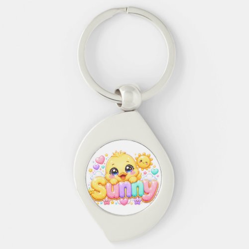 Cute Kawaii Sunny Chick Name Pastel Pink Sparkling Keychain