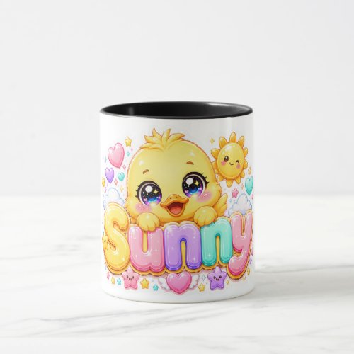 Cute Kawaii Sunny Chick Name Pastel Pink Sparkling Mug