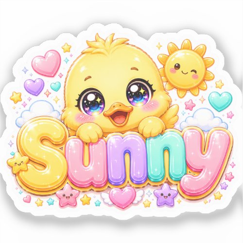 Cute Kawaii Sunny Chick Name Pastel Pink Sparkling Sticker