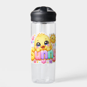 Cute Kawaii Sunny Chick Name Pastel Pink Sparkling Water Bottle