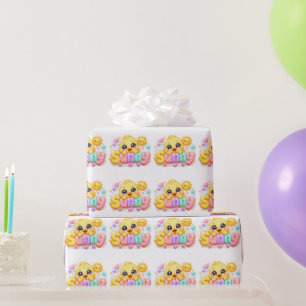 Cute Kawaii Sunny Chick Name Pastel Pink Sparkling Wrapping Paper