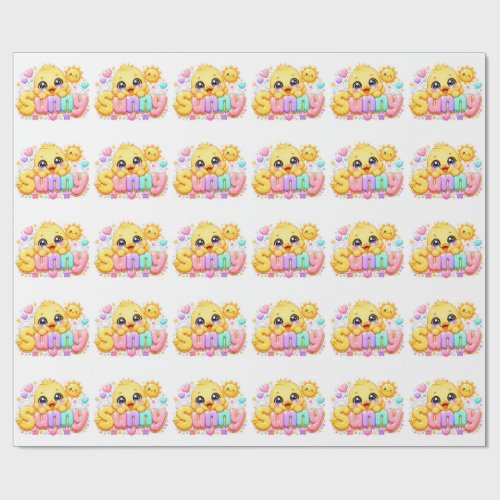 Cute Kawaii Sunny Chick Name Pastel Pink Sparkling Wrapping Paper