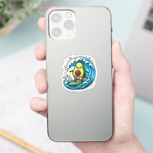 Cute Kawaii Surfing Avocado Ocean Wave Summer Beac Sticker