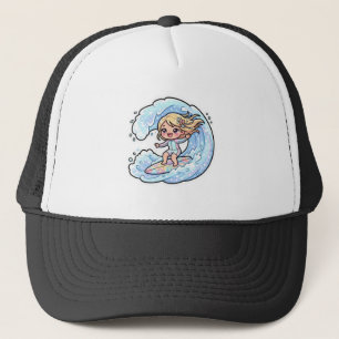 Cute Kawaii Surfing Girl Ocean Wave Summer Beach S Trucker Hat