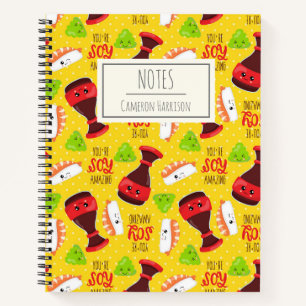 Cute Kawaii Sushi Food Puns Personalized Kids Name Notebook