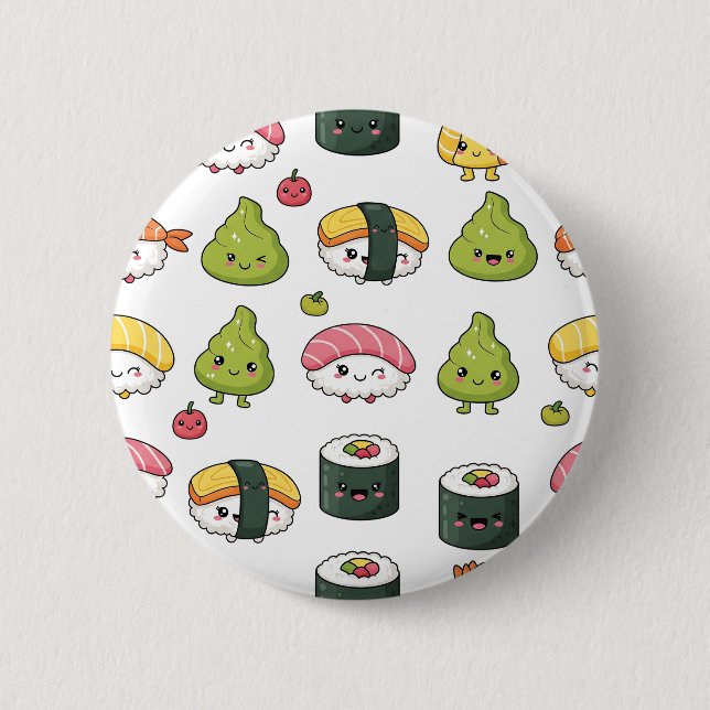Cute Kawaii Sushi Pattern Button | Fun Foodie Pin  (Front)