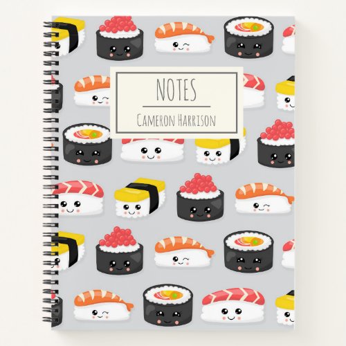 Cute Kawaii Sushi Pattern Personalized Notebook
