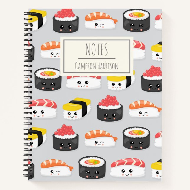 Cute Kawaii Sushi Pattern Personalized Notebook (Front)