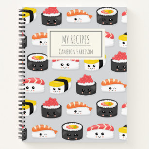 Cute Kawaii Sushi Personalized Kids Recipe Notebook