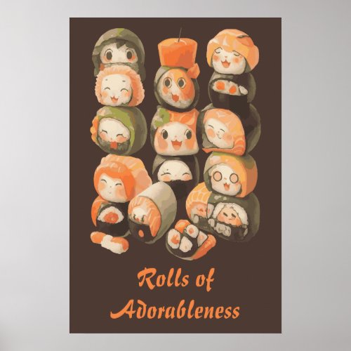 Cute Kawaii Sushi Rolls Poster