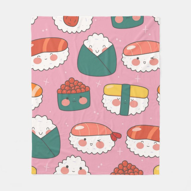 Cute Kawaii Sushi Seamless Pattern  Fleece Blanket (Front)