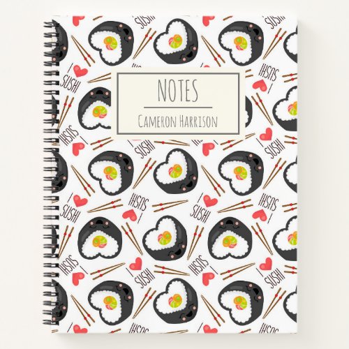 Cute Kawaii Sushi Whimsical Pattern Personalized Notebook