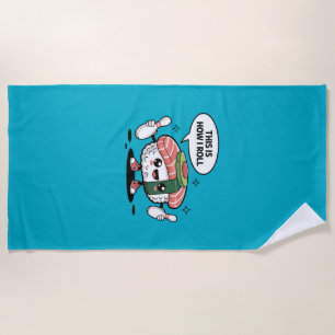 Cute Kawaii Sushi with bowling pins Beach Towel