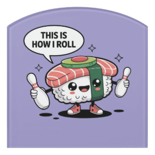 Cute Kawaii Sushi with bowling pins Door Sign