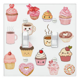 cute Kawaii Sweet Treats and Coffee Pattern Light Switch Cover